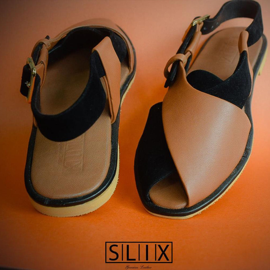 Black Velvet Ladies Peshawari Chappal (Genuine Leather)