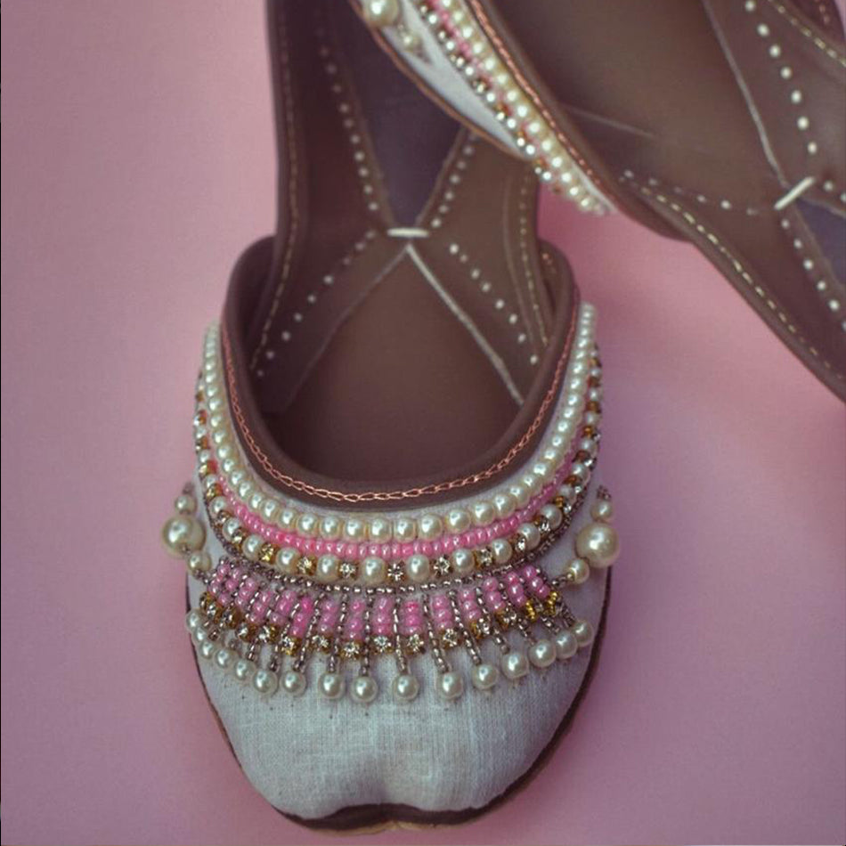 Pretty Pink and Grey Coloured Khussa (Pure Leather)