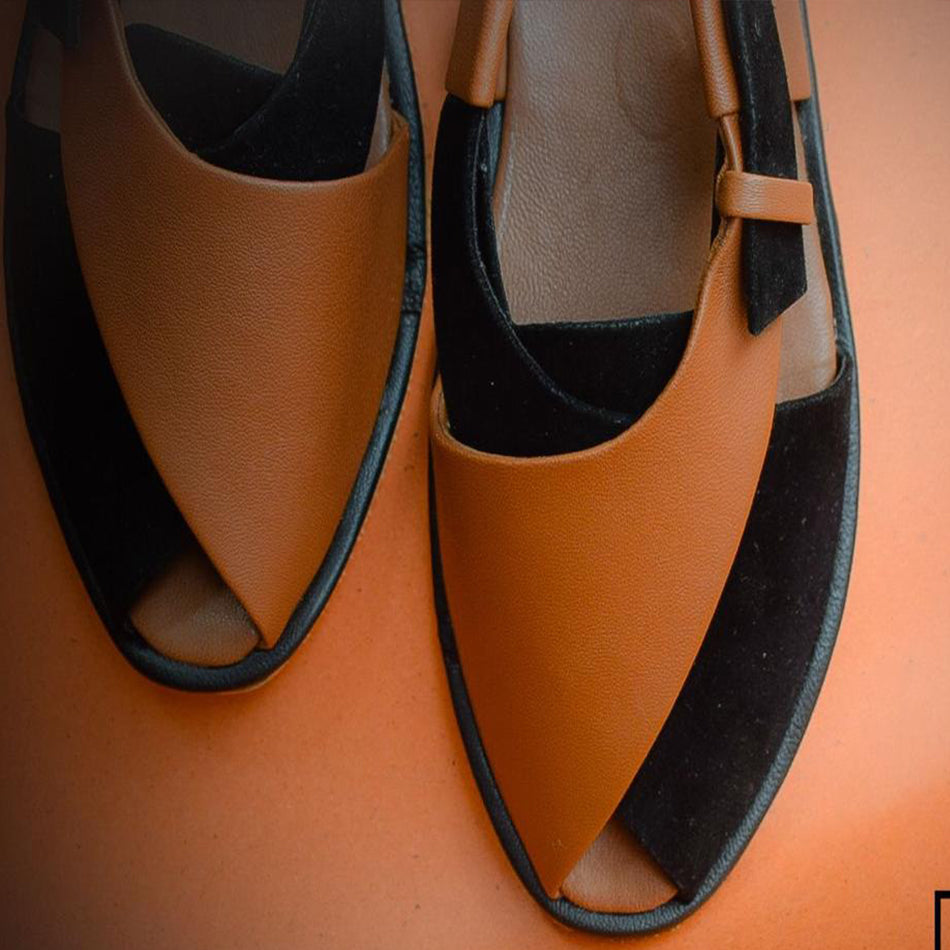 Black Velvet Ladies Peshawari Chappal (Genuine Leather)
