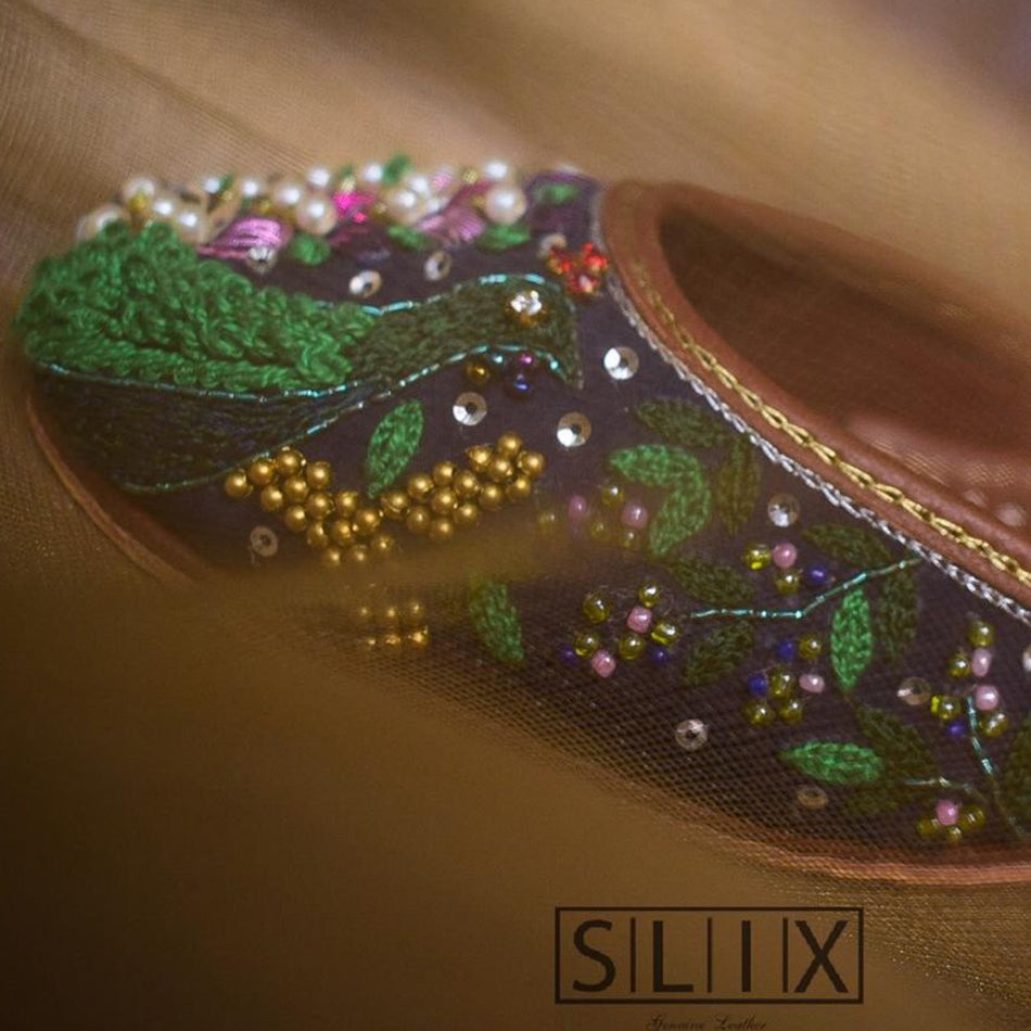 Blue fascinating Khussa with Unique Peacock Design (Genuine Leather)