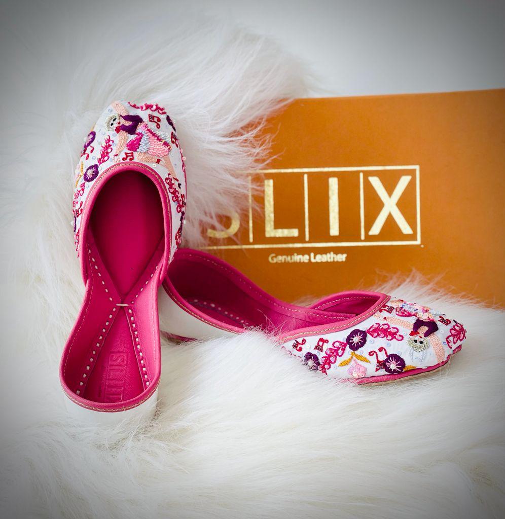Elegant and Classy Khussa in White and Pink Combo (Geniune Leather)