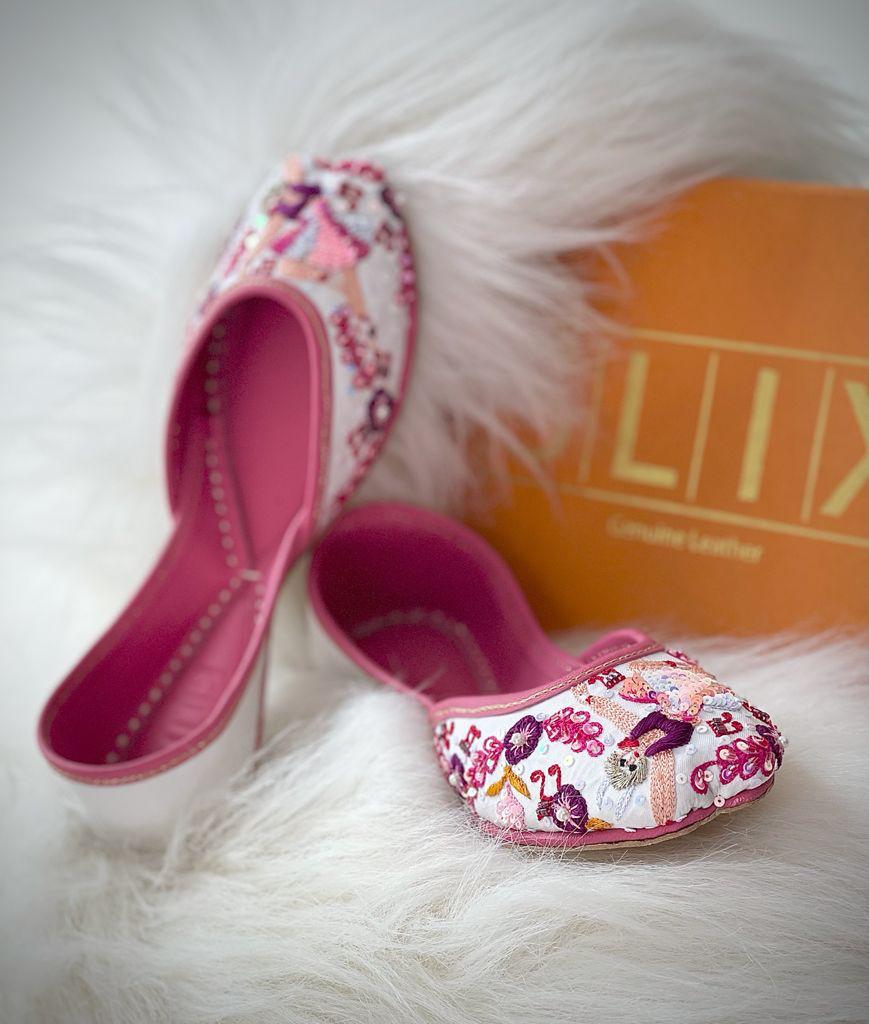 Elegant and Classy Khussa in White and Pink Combo (Geniune Leather)