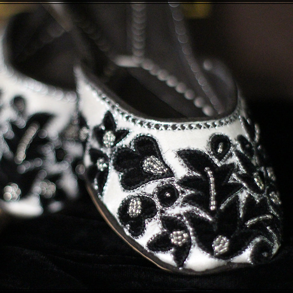 Classy Black and White Khussa with Comfortable Sole and Pure Leather