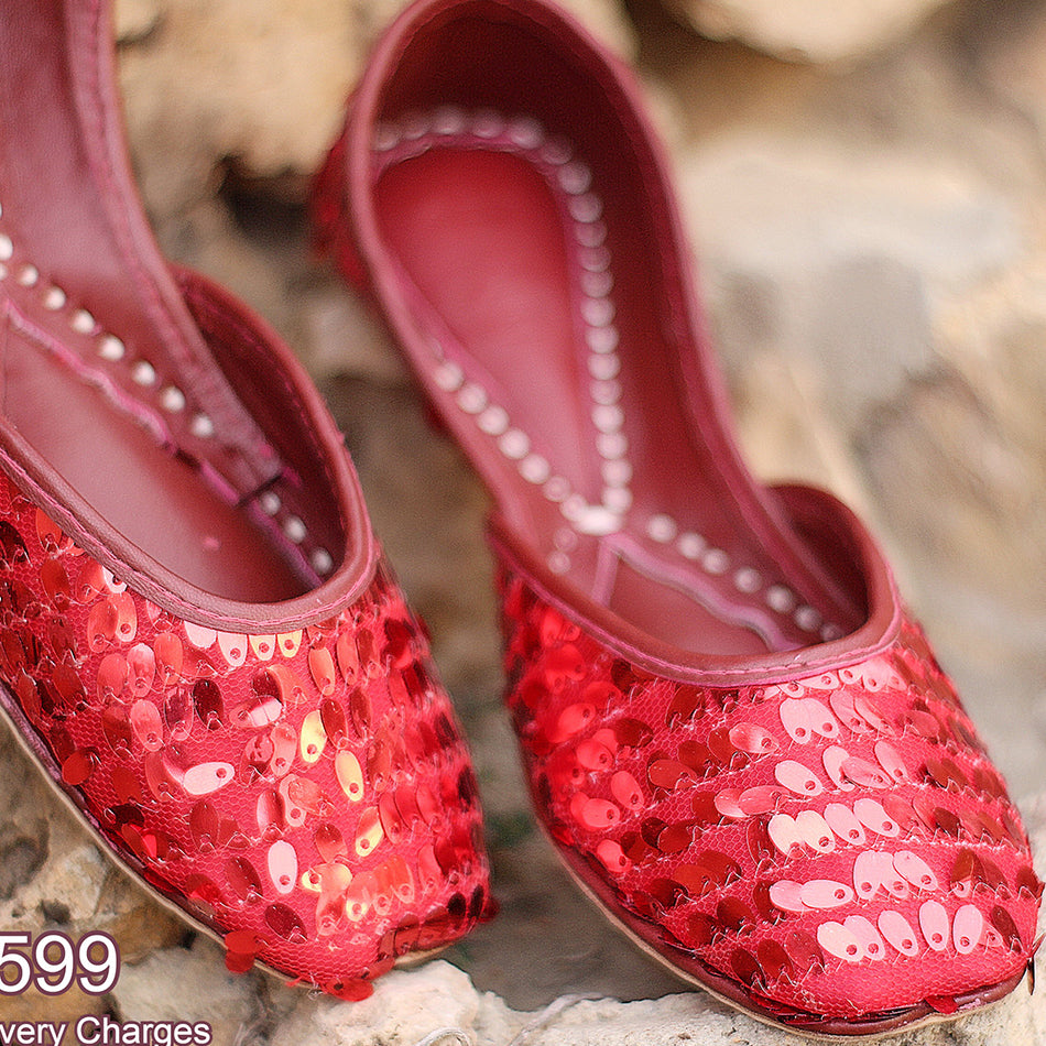 Lovely Sitara Khussa in Red Colour (Genuine Leather)
