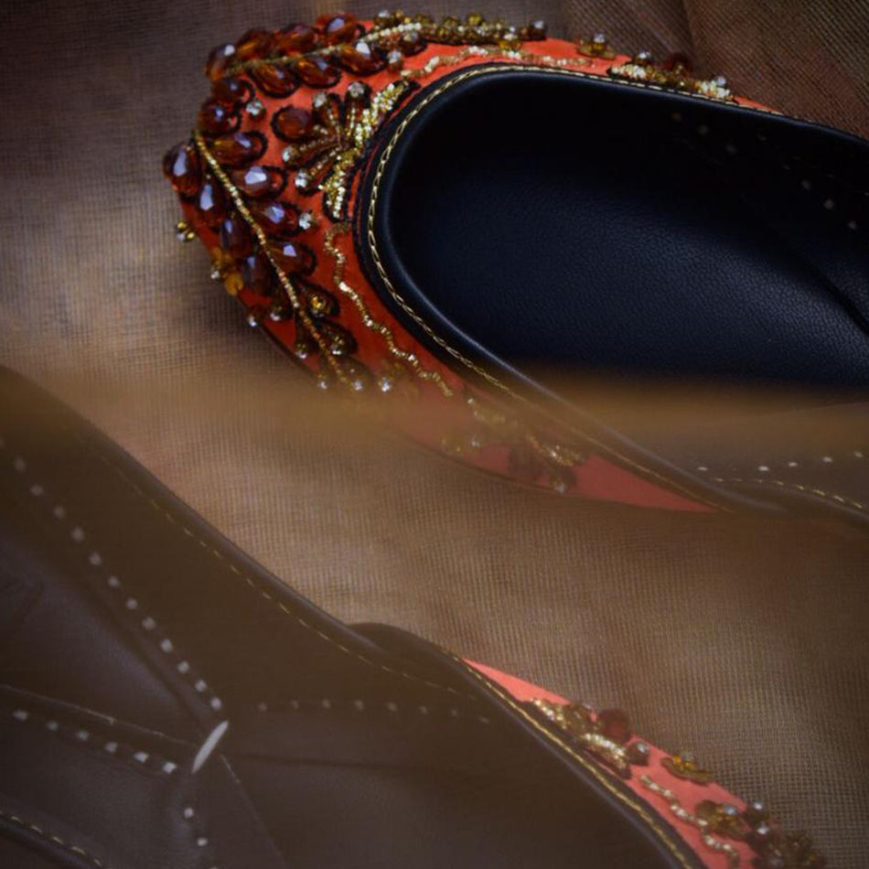 Orange Champ Beads Handcrafted khussa (Genuine Leather)