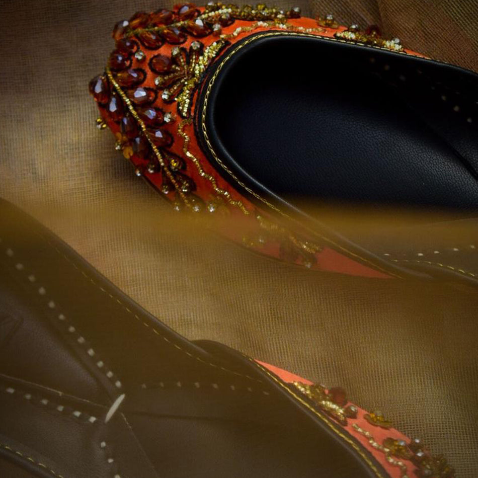 Orange Champ Beads Handcrafted khussa (Genuine Leather)