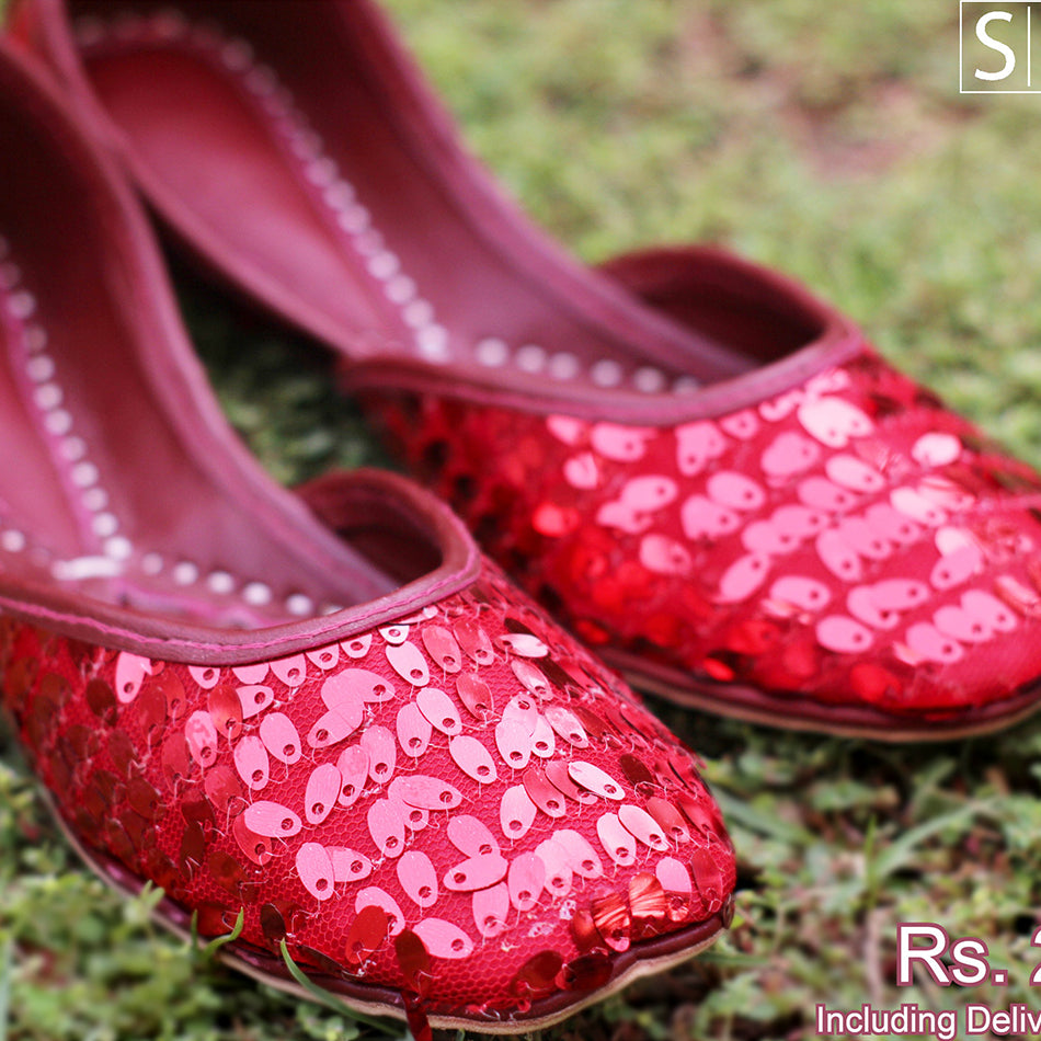 Lovely Sitara Khussa in Red Colour (Genuine Leather)