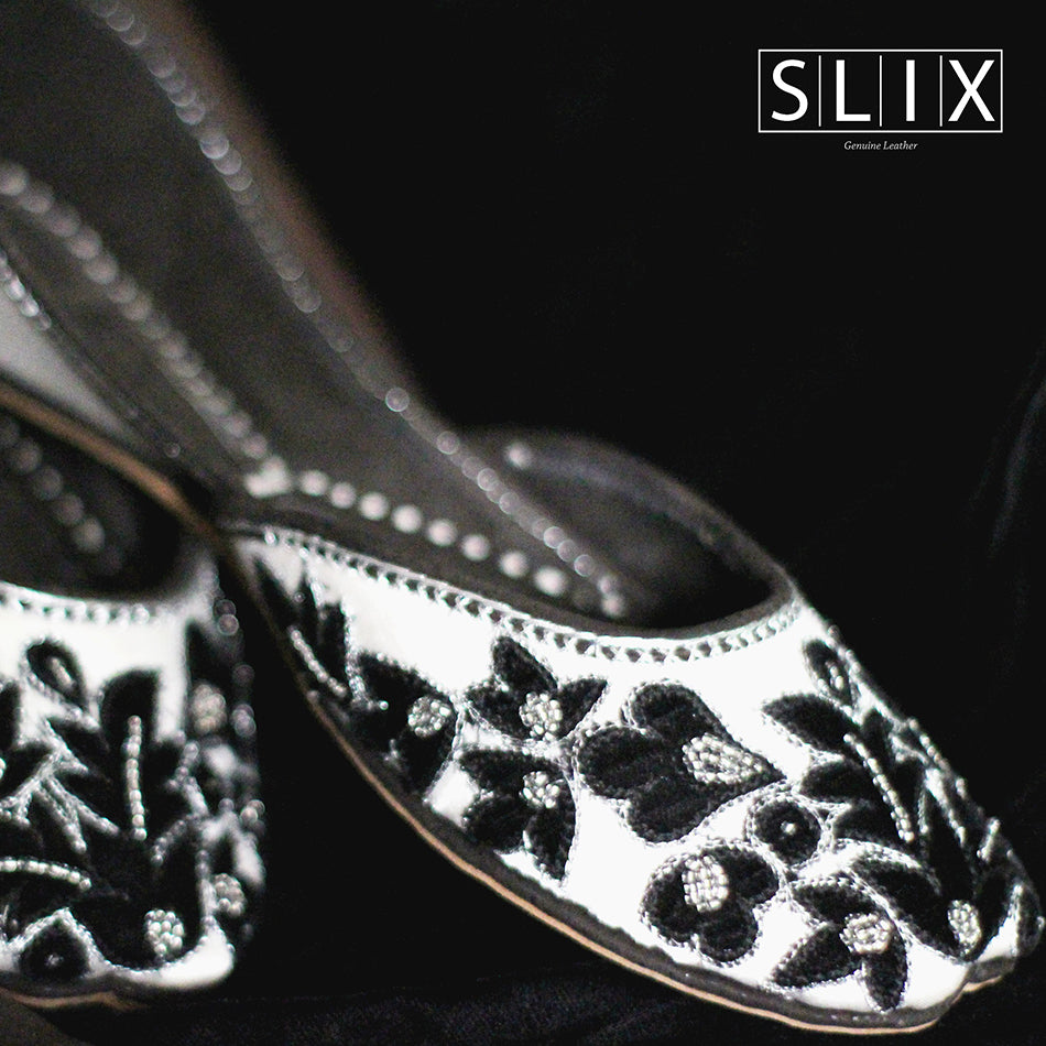 Classy Black and White Khussa with Comfortable Sole and Pure Leather