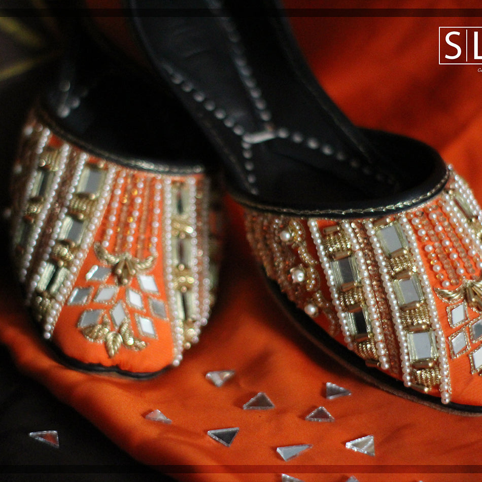 Beautiful Traditional Khussa with Pearls, Mirror Work and Embroidery (Pure Leather)