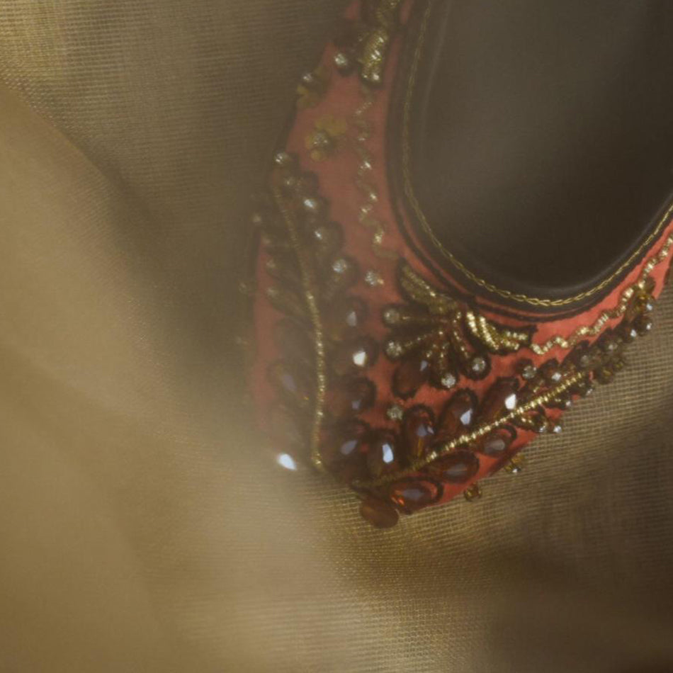 Orange Champ Beads Handcrafted khussa (Genuine Leather)