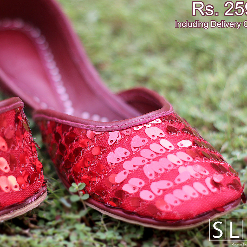 Lovely Sitara Khussa in Red Colour (Genuine Leather)