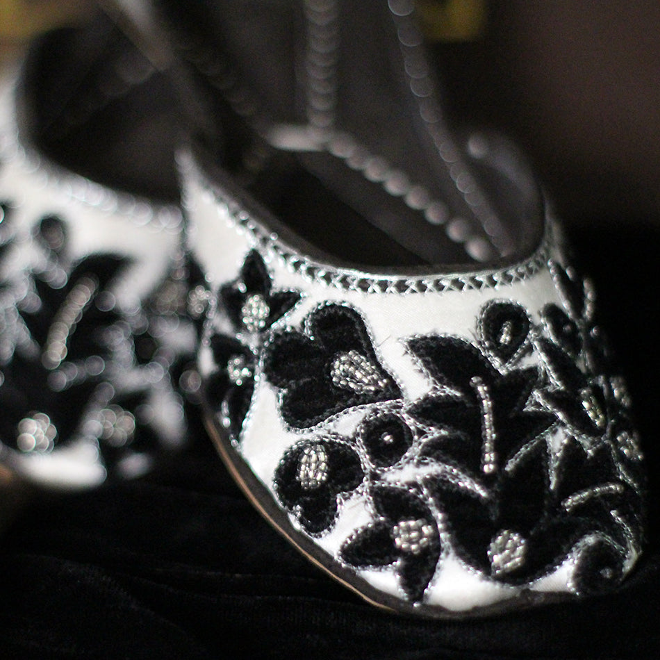 Classy Black and White Khussa with Comfortable Sole and Pure Leather