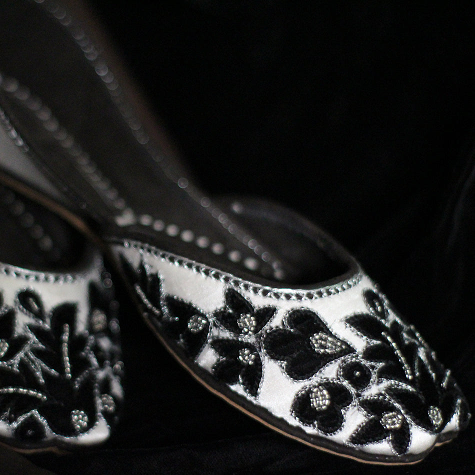 Classy Black and White Khussa with Comfortable Sole and Pure Leather