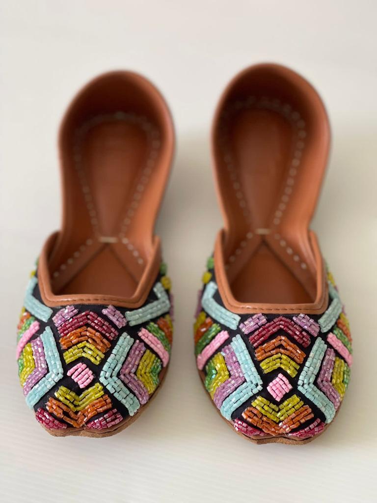 Beautiful Beads Hand Work Khussas in Pure Leather