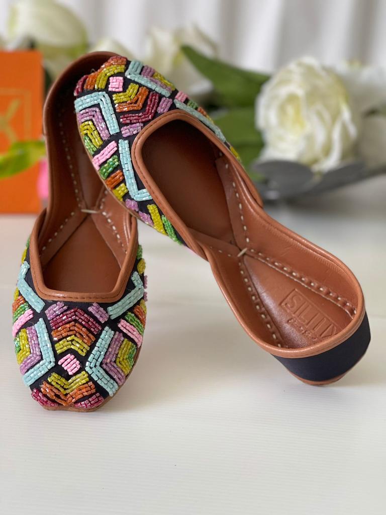 Beautiful Beads Hand Work Khussas in Pure Leather