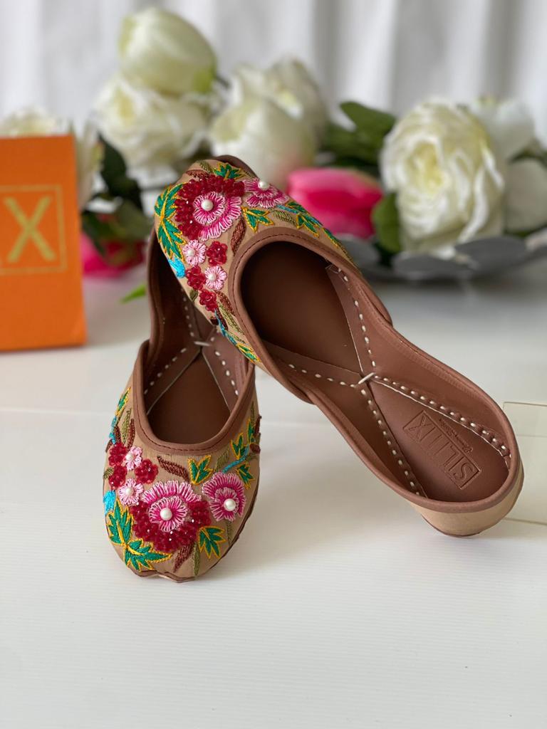 Flower Hand Embroidered Khussas in Pure Leather