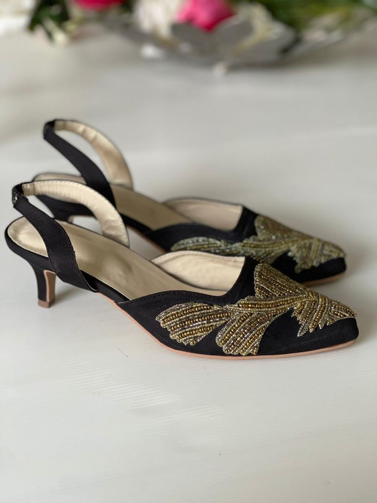 Simple and Elegantly hand Embroidered Heels in Black