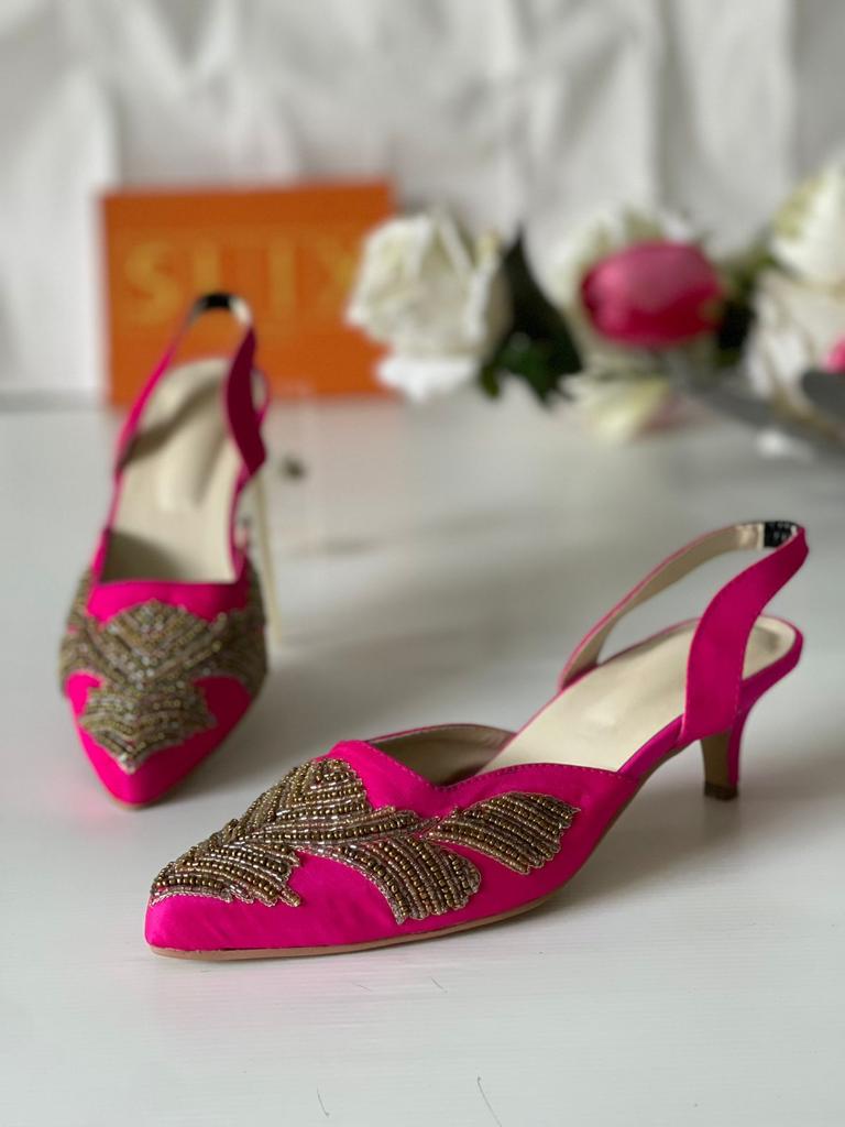 Simple and Elegantly hand Embroidered Heels in Pink