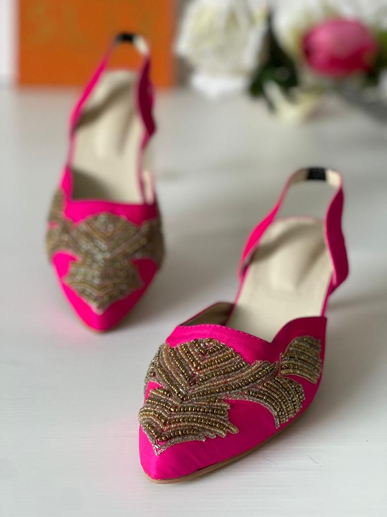 Simple and Elegantly hand Embroidered Heels in Pink