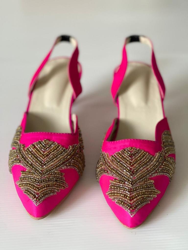 Simple and Elegantly hand Embroidered Heels in Pink