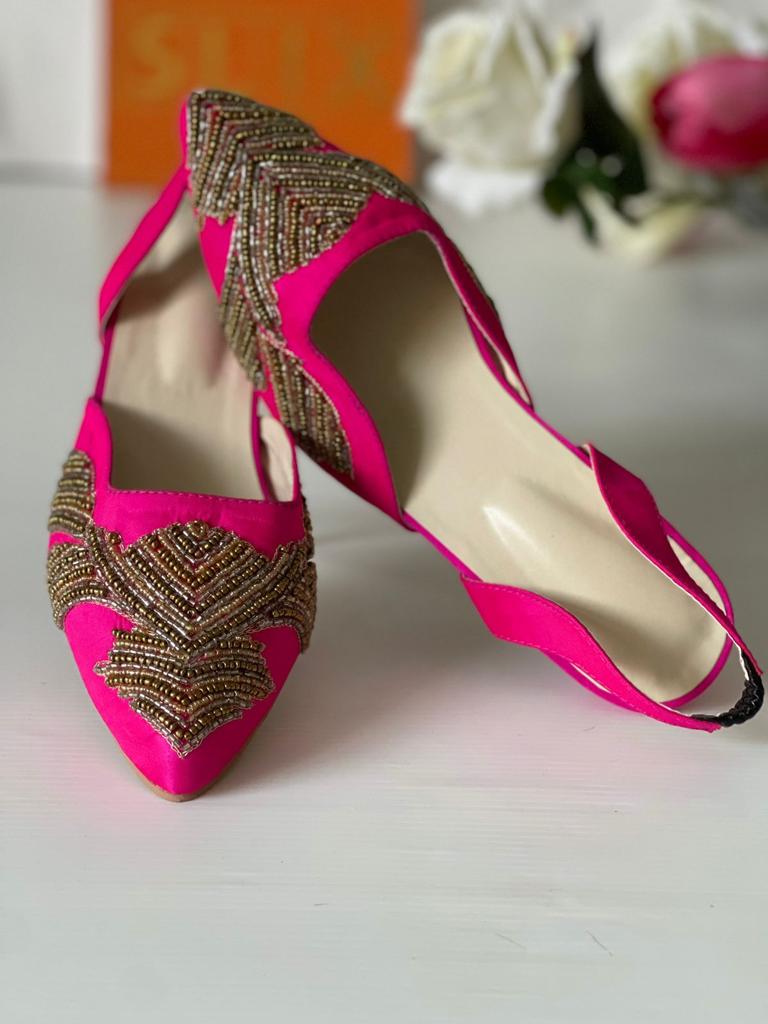 Simple and Elegantly hand Embroidered Heels in Pink