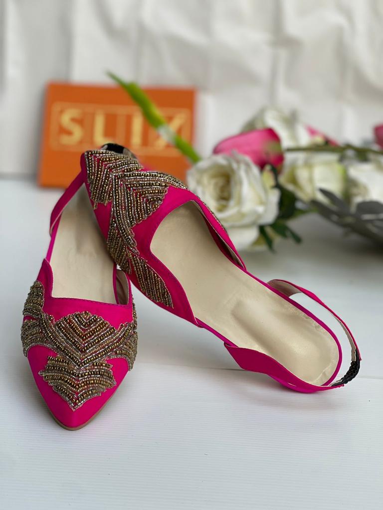 Simple and Elegantly hand Embroidered Heels in Pink