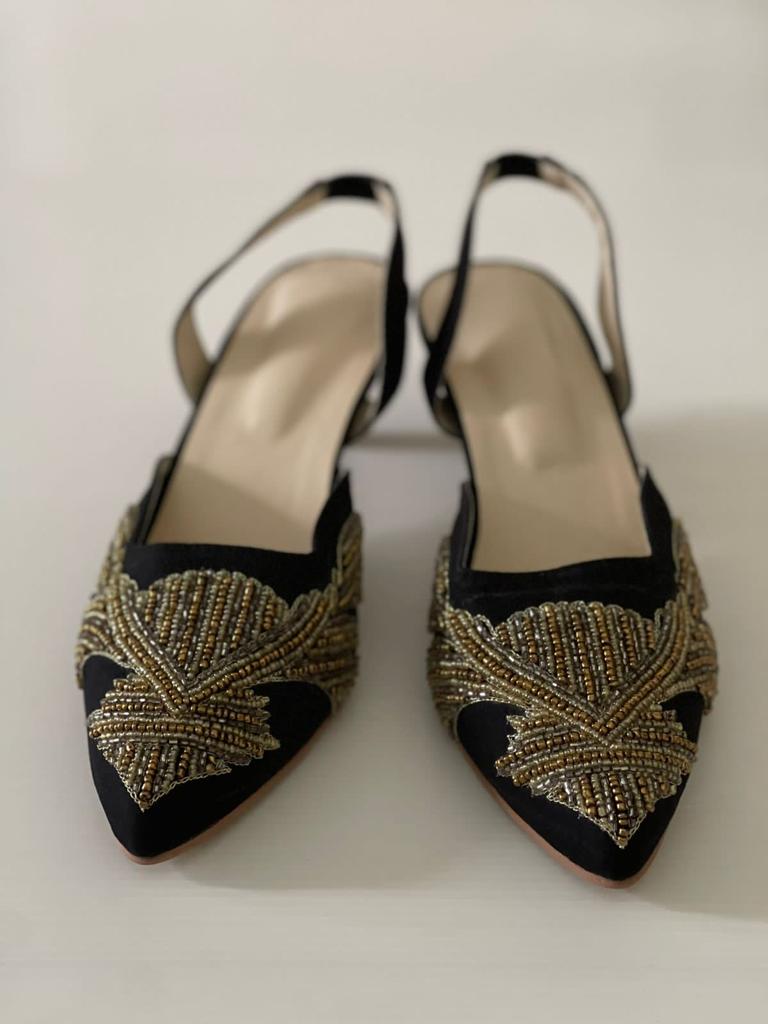 Simple and Elegantly hand Embroidered Heels in Black