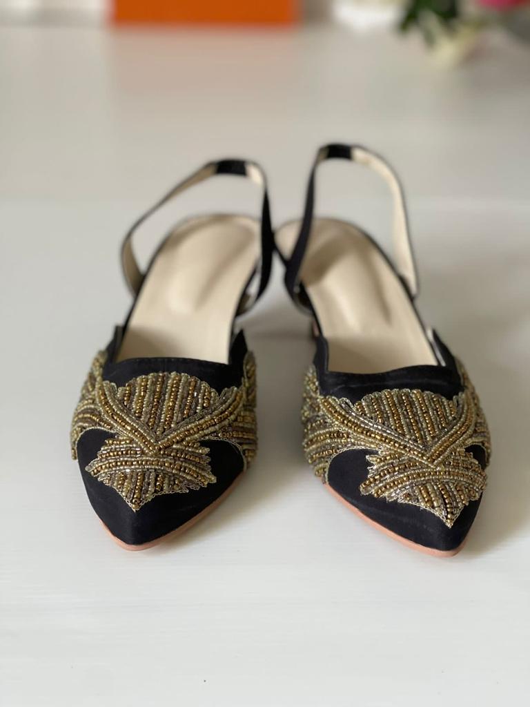 Simple and Elegantly hand Embroidered Heels in Black