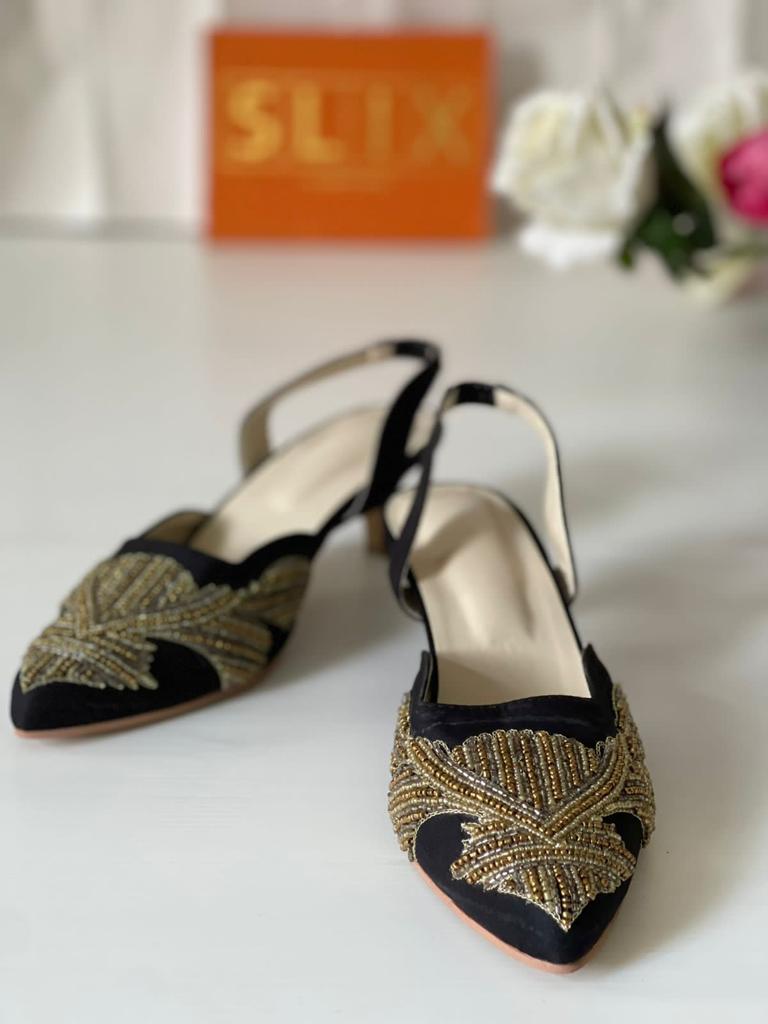 Simple and Elegantly hand Embroidered Heels in Black