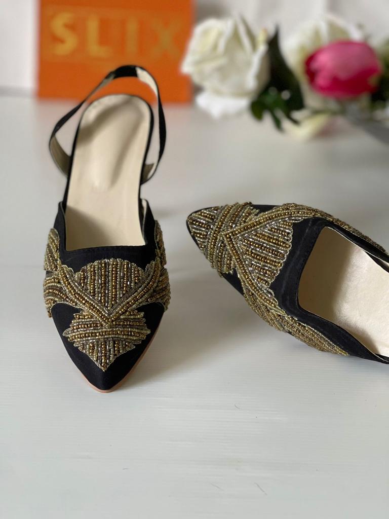 Simple and Elegantly hand Embroidered Heels in Black