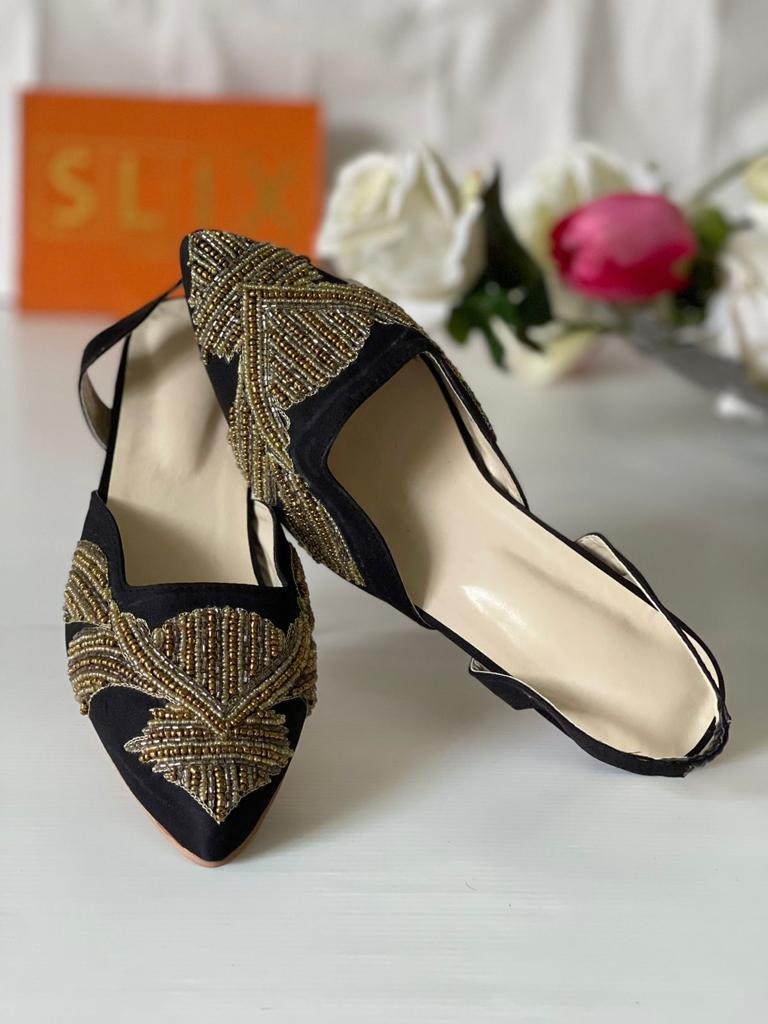 Simple and Elegantly hand Embroidered Heels in Black