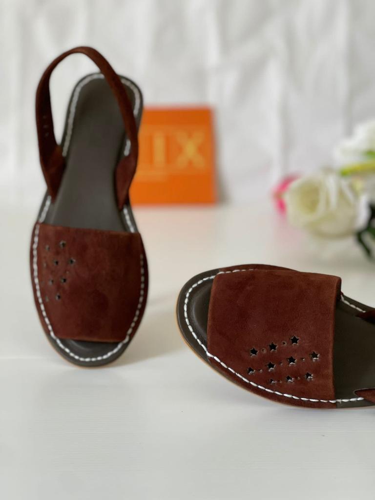 Cutwork Indulgence (Genuine Leather) Flat sandal In Dark Brown