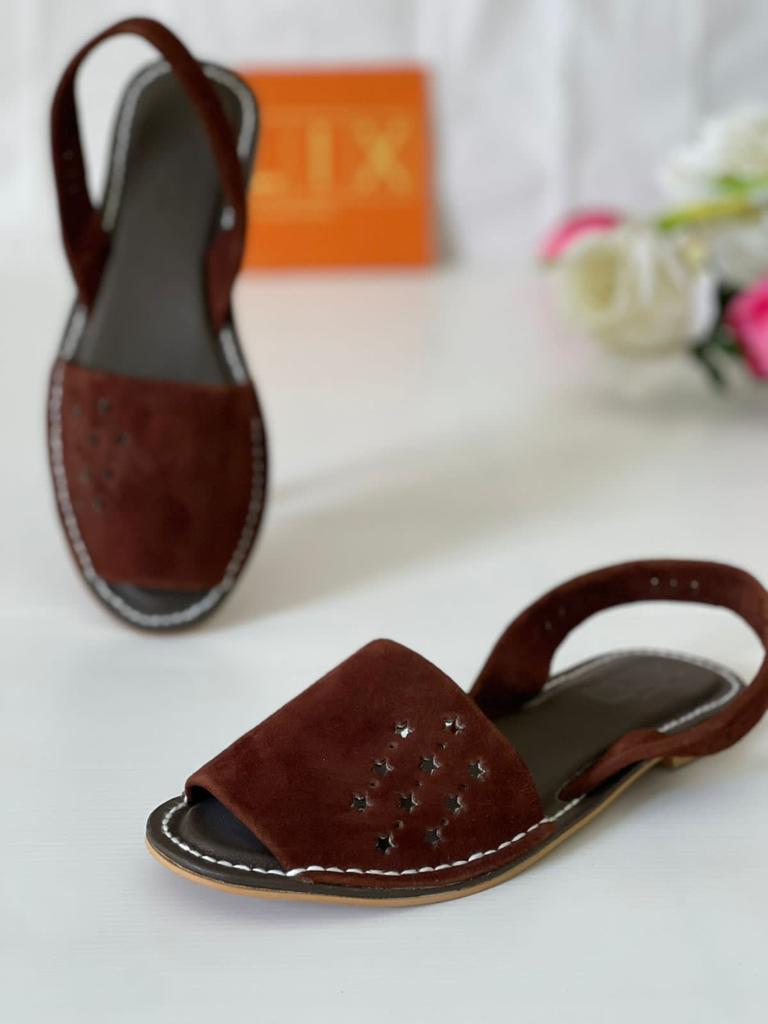 Cutwork Indulgence (Genuine Leather) Flat sandal In Dark Brown