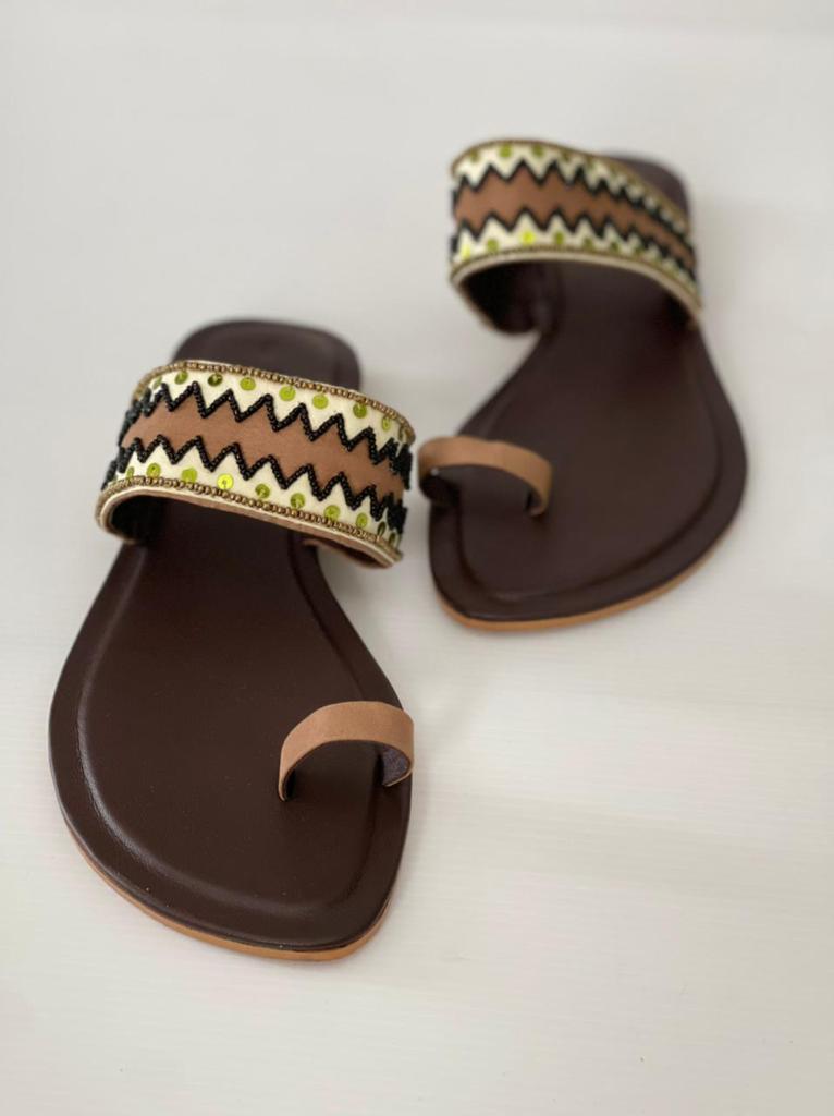 Elegant Kolapuri Flat in Dark Brown