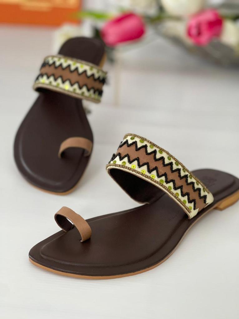 Elegant Kolapuri Flat in Dark Brown