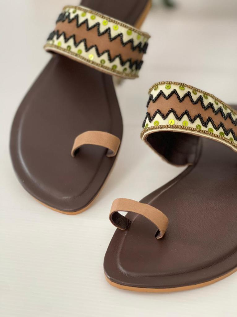 Elegant Kolapuri Flat in Dark Brown