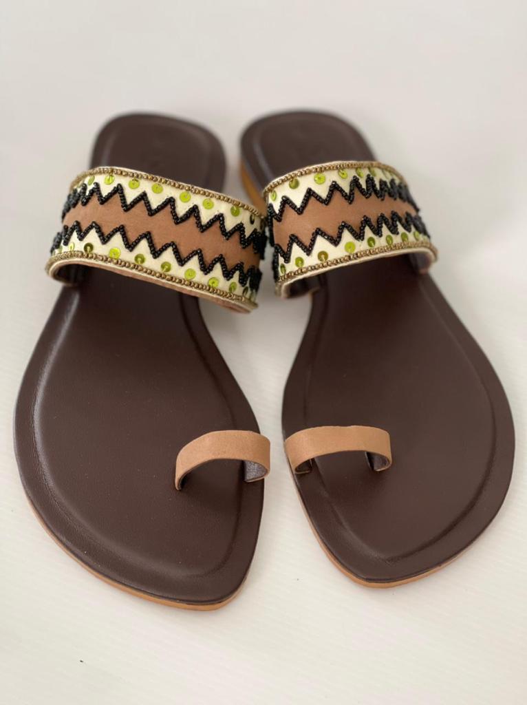 Elegant Kolapuri Flat in Dark Brown