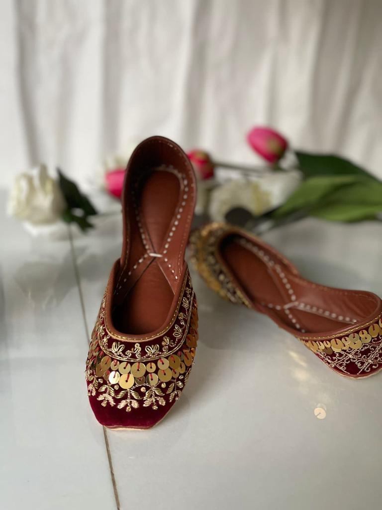 Lovely Mehroon Colored Khussas in Pure Leather