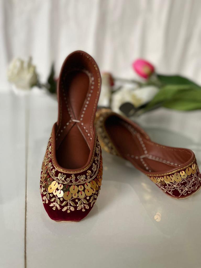 Lovely Mehroon Colored Khussas in Pure Leather