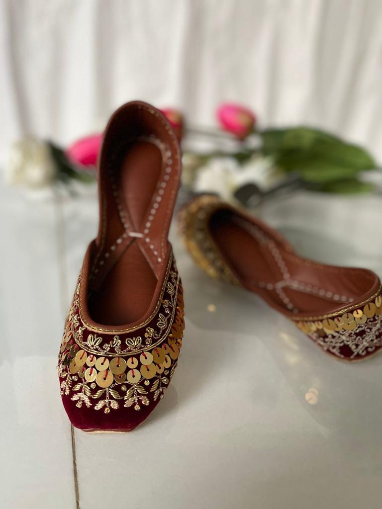 Lovely Mehroon Colored Khussas in Pure Leather