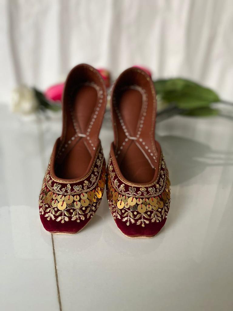 Lovely Mehroon Colored Khussas in Pure Leather