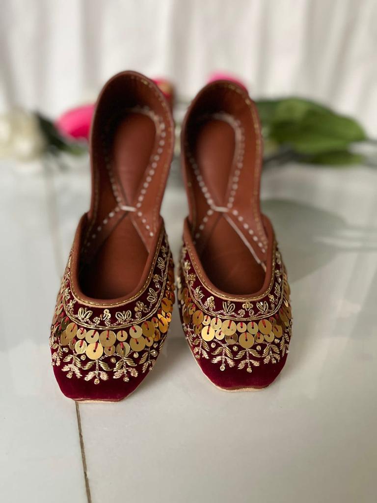 Lovely Mehroon Colored Khussas in Pure Leather