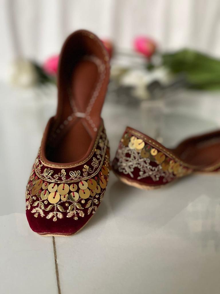 Lovely Mehroon Colored Khussas in Pure Leather