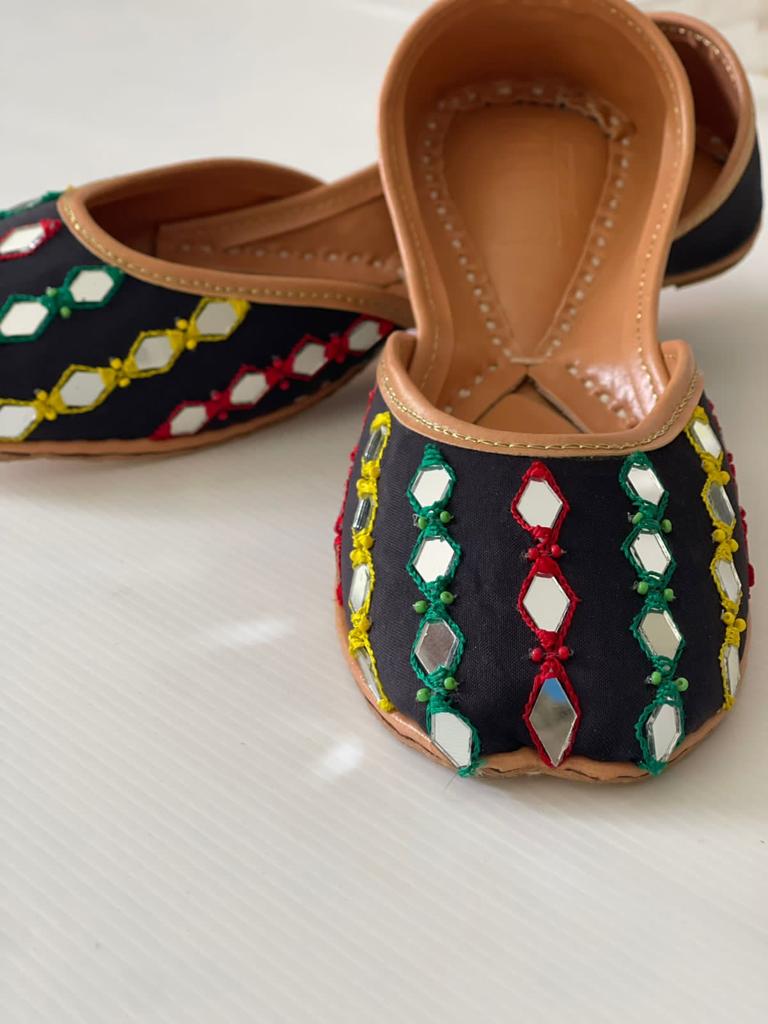 Khussas with Multi Colored Thread and Mirror Work